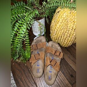 Birkenstock Tan Suede Slip-On Sandals